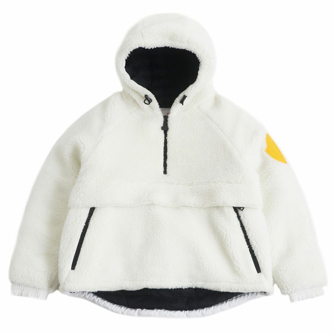 MONCLER(モンクレール)の良品□MONCLER×Off-White TRESTRIGNEL デカロゴワッペン プルオーバー ボアフリース フーデッド ダウンジャケット 白 1 正規品 希少！ メンズのジャケット/アウター(ダウンジャケット)の商品写真