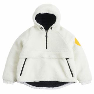 モンクレール(MONCLER)の良品□MONCLER×Off-White TRESTRIGNEL デカロゴワッペン プルオーバー ボアフリース フーデッド ダウンジャケット 白 1 正規品 希少！(ダウンジャケット)