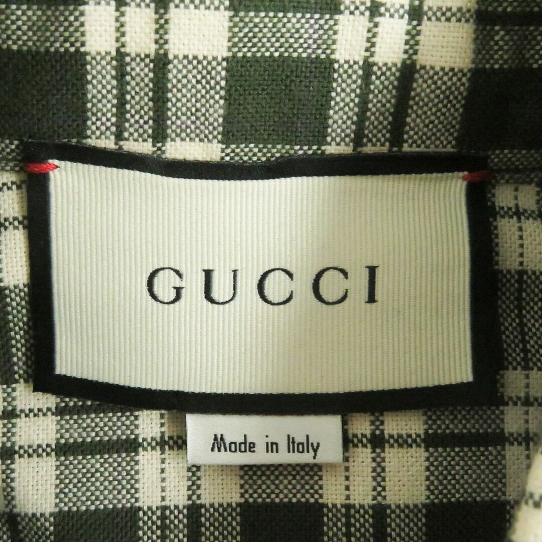 Gucci(グッチ)の極美品□GUCCI/グッチ 633460 チェック柄 キャットパッチ ロゴボタン コットン100％ ロングスリーブ 長袖シャツ グリーン 37 伊製 正規品 メンズのトップス(シャツ)の商品写真