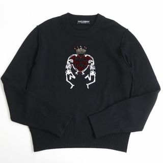 ドルチェアンドガッバーナ(DOLCE&GABBANA)の美品◆DOLCE＆GABBANA  ドルチェ＆ガッバーナ スカルビーズ クルーネック ウールニット/セーター ブラック 50 伊製 正規品 メンズ(ニット/セーター)