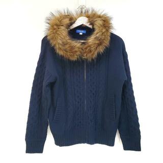 ブルーレーベルクレストブリッジ(BLUE LABEL CRESTBRIDGE)のBLUE LABEL CRESTBRIDGE(ブルーレーベルクレストブリッジ) パーカー サイズ38 M レディース美品  - ダークネイビー×ブラウン×黒 ニット/ファー/長袖/ジップアップ(パーカー)