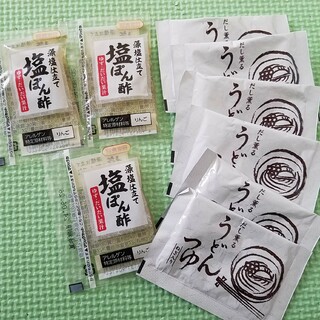 鎌田醤油 粉末うどんつゆ6食 & 日本食研 藻塩仕立て塩ぽん酢3袋　個包装調味料(調味料)