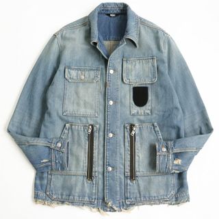 DIESEL - 【ドンドン見直し】美品●DIESEL ディーゼル レザーロゴパッチ付 デストロイ加工 クラッシュデニムジャケット インディゴブルー L 正規