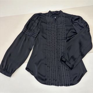 ザラ(ZARA)のZARA BASIC ノーカラーシャツ 黒シャツ 綺麗目 シアーシャツ(シャツ/ブラウス(長袖/七分))