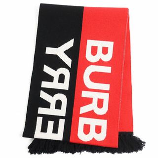 バーバリー(BURBERRY)の極美品●BURBERRY バーバリー カシミヤ100% ビッグロゴ フリンジ付き 厚手 大判 フットボールマフラー 188×30cm マルチカラー 正規品(マフラー)