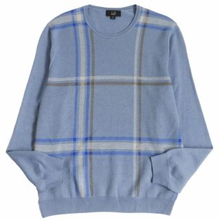 ダンヒル(Dunhill)の極美品●dunhill ダンヒル ウール×シルク チェック柄 プルオーバー 長袖 ニット/セーター ブルー L 正規品 イタリア製 メンズおすすめ◎(ニット/セーター)