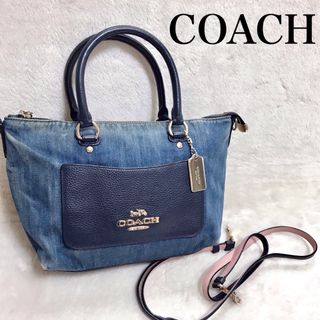 コーチ(COACH)のコーチ ショルダーバッグ 2way ミニ エマ サッチェル デニム 青 トート(ショルダーバッグ)