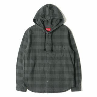 シュプリーム(Supreme)のSupreme シュプリーム シャツ サイズ:S 17AW フード付き バッファローチェック フランネルシャツ Hooded Buffalo Plaid Flannel Shirt ブラック グレー トップス カジュアルシャツ 長袖シャツ【メンズ】【中古】(シャツ)