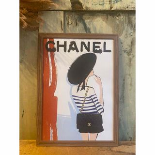 A4レトロポスター　フレーム付き　CHANEL(アート/写真)