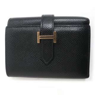 エルメス(Hermes)の良品□HERMES/エルメス ベアン コンビネ Hロゴ ゴールド金具 ヴォーエプソン レザー ミニウォレット/財布 ブラック フランス製 Z刻印(折り財布)