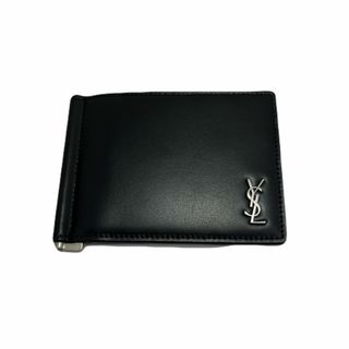 Saint Laurent - SAINT LAURENT PARIS サンローランパリ 二つ折り財布 タイニーカサンドラ ビルクリップウォレット マネークリップ 607738 レザー    ブラック 黒 シルバー金具 メンズ 美品【中古品】