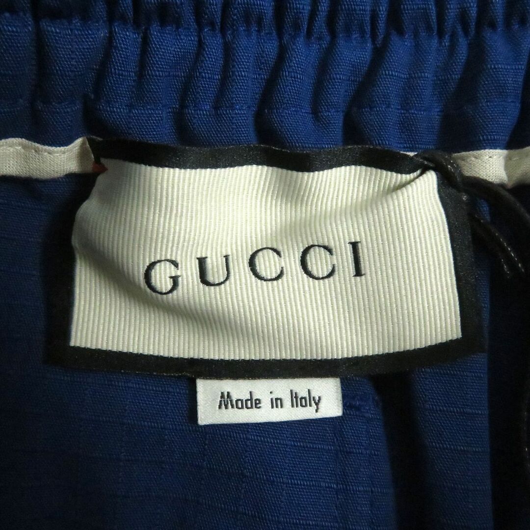 Gucci(グッチ)の未使用品□GUCCI/グッチ 625880 ロゴプリント ラインデザイン コットン ジョガーパンツ/イージーパンツ 青 46 イタリア製 正規品 メンズ メンズのパンツ(その他)の商品写真