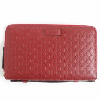 グッチ(Gucci)の未使用品□GUCCI/グッチ 544250 マイクログッチ シマ ダブル ラウンドファスナー レザー オーガナイザー/トラベルケース レッド系 伊製(長財布)