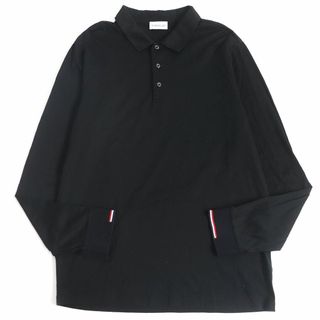 モンクレール(MONCLER)の美品□20SS MONCLER/モンクレール MAGLIA POLO ロゴボタン トリコロール コットン100％ 薄手 長袖ポロシャツ/カットソー 黒 L 正規品(ポロシャツ)