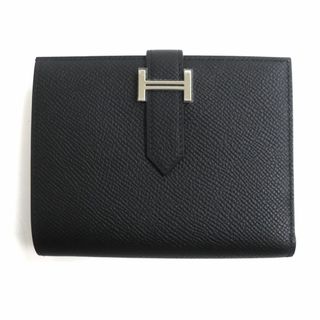 エルメス(Hermes)の未使用品▼HERMES エルメス ベアンコンパクト Hロゴ ヴォーエプソン レザーウォレット/2つ折り財布 黒 シルバー金具 仏製 メンズ B刻印 箱(折り財布)