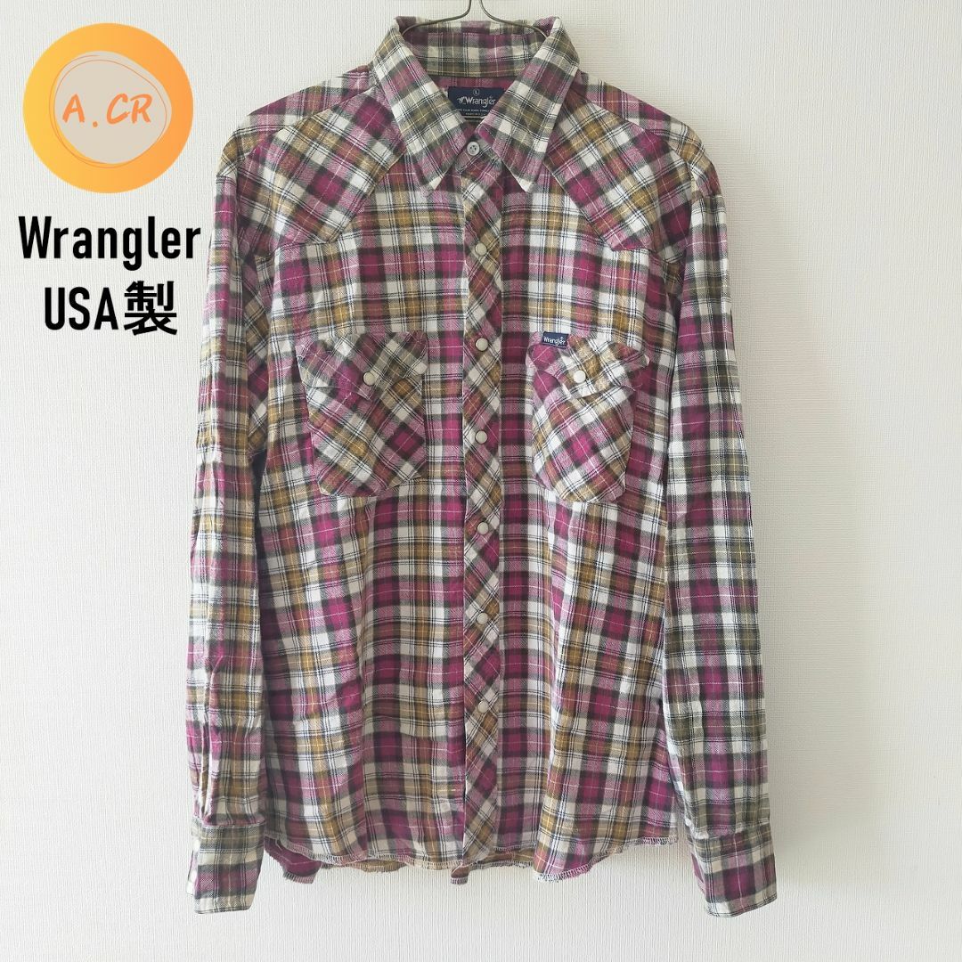 Wrangler(ラングラー)の【 USA製 】Wrangler チェック柄　ウエスタンシャツ　L　レッド系 メンズのトップス(シャツ)の商品写真