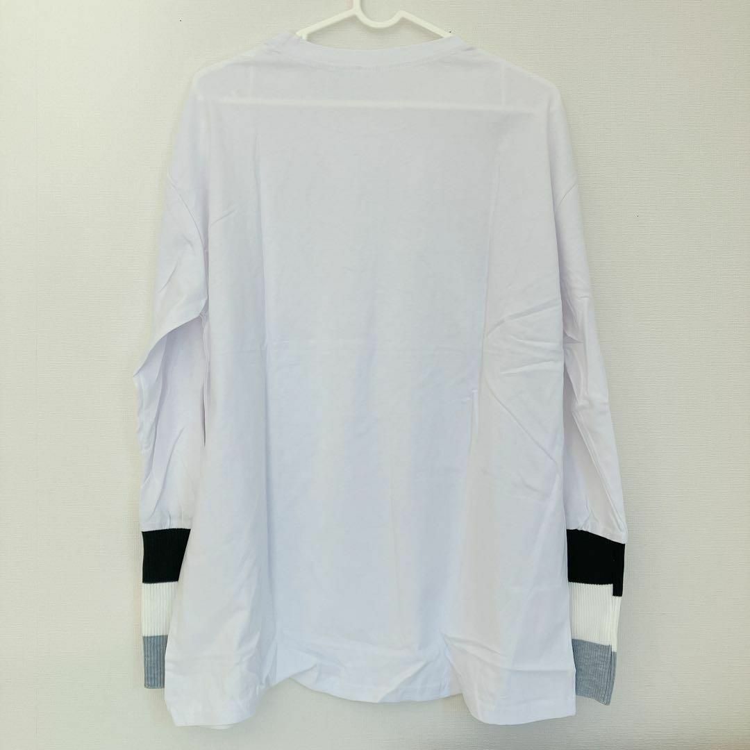 コットンカットソー 白ロンT ニットソー グレー ボーダー XL レディース レディースのトップス(Tシャツ(長袖/七分))の商品写真