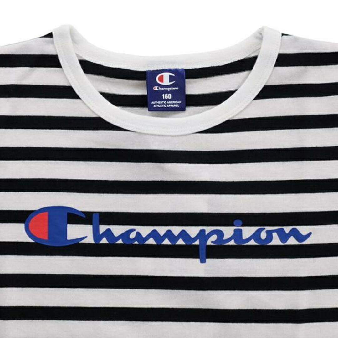 Champion(チャンピオン)の【2色展開】Champion チャンピオン キッズ Tシャツ CJ4245 08 / CJ4245 32 ホワイト×ブラック / ホワイト×ラベンダー キッズ  ボーダー 1.ホワイト×ブラック 160 キッズ/ベビー/マタニティのキッズ服女の子用(90cm~)(Tシャツ/カットソー)の商品写真