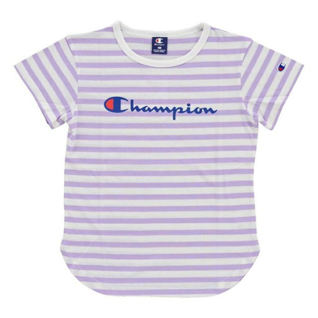 Champion(チャンピオン)の【2色展開】Champion チャンピオン キッズ Tシャツ CJ4245 08 / CJ4245 32 ホワイト×ブラック / ホワイト×ラベンダー キッズ  ボーダー 2.ホワイト×ラベンダー 130 キッズ/ベビー/マタニティのキッズ服女の子用(90cm~)(Tシャツ/カットソー)の商品写真