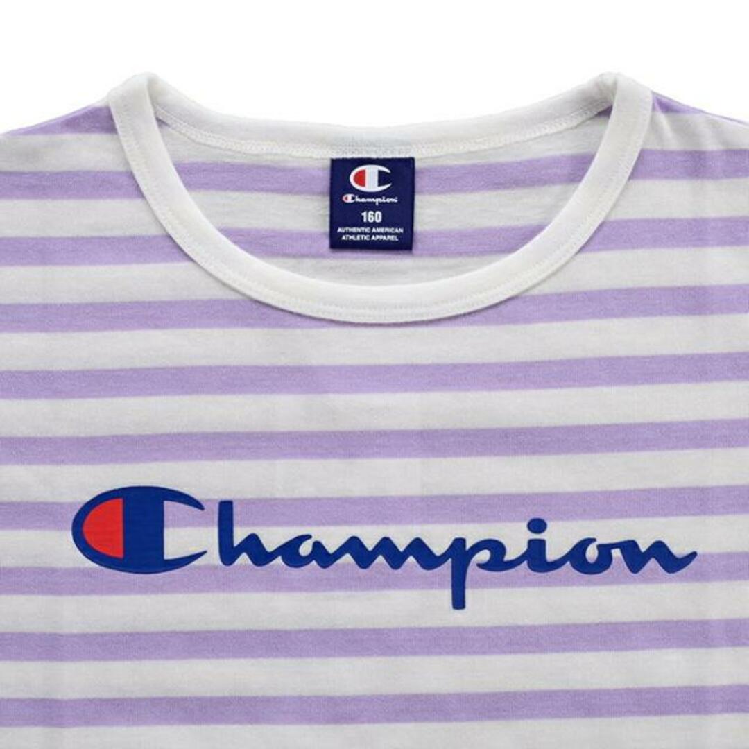 Champion(チャンピオン)の【2色展開】Champion チャンピオン キッズ Tシャツ CJ4245 08 / CJ4245 32 ホワイト×ブラック / ホワイト×ラベンダー キッズ  ボーダー 2.ホワイト×ラベンダー 130 キッズ/ベビー/マタニティのキッズ服女の子用(90cm~)(Tシャツ/カットソー)の商品写真