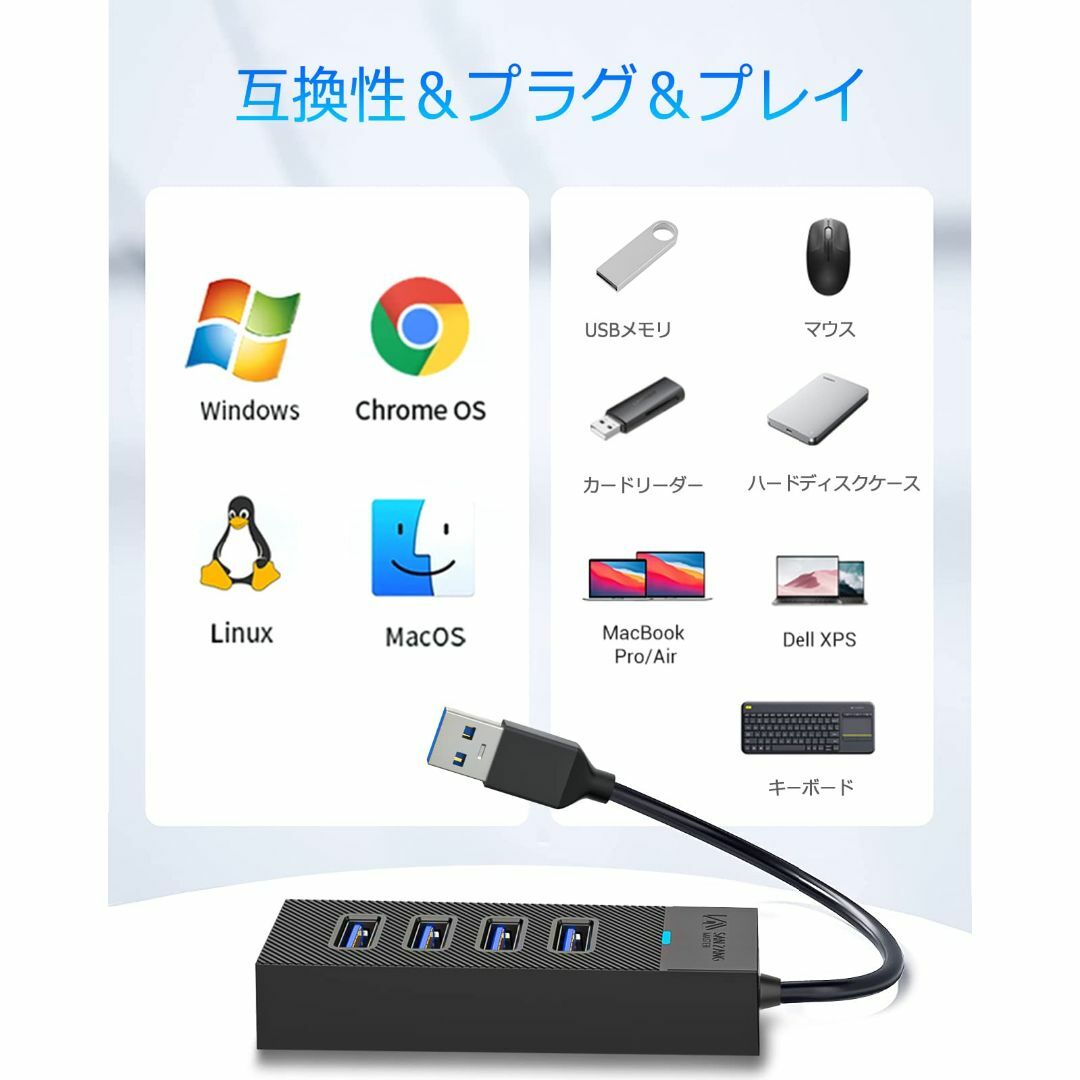 SAN ZANG MASTER USB3.0 ハブ 4ポート小型 USBハブ 3 スマホ/家電/カメラのPC/タブレット(PC周辺機器)の商品写真