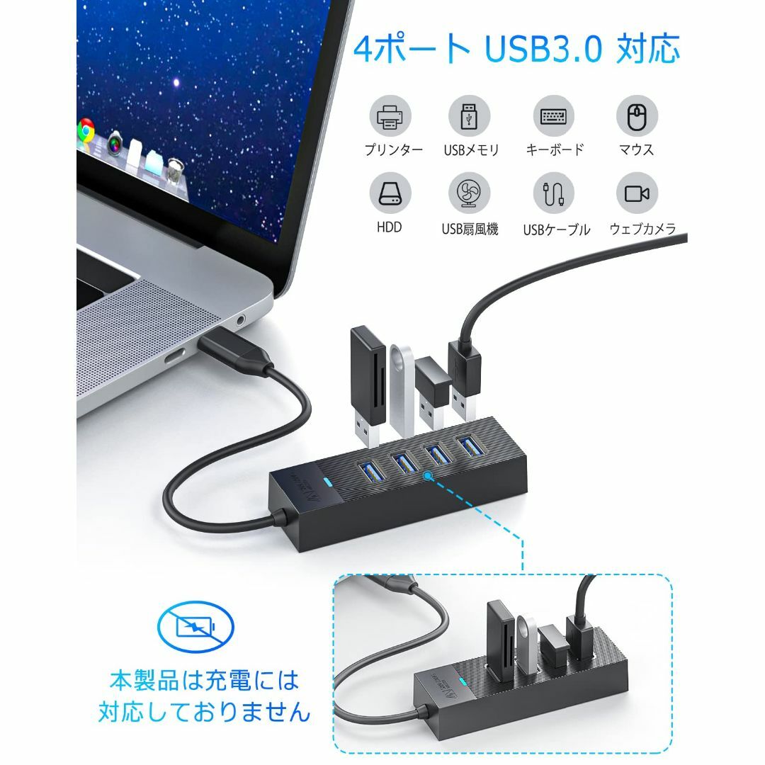 SAN ZANG MASTER USB3.0 ハブ 4ポート小型 USBハブ 3 スマホ/家電/カメラのPC/タブレット(PC周辺機器)の商品写真