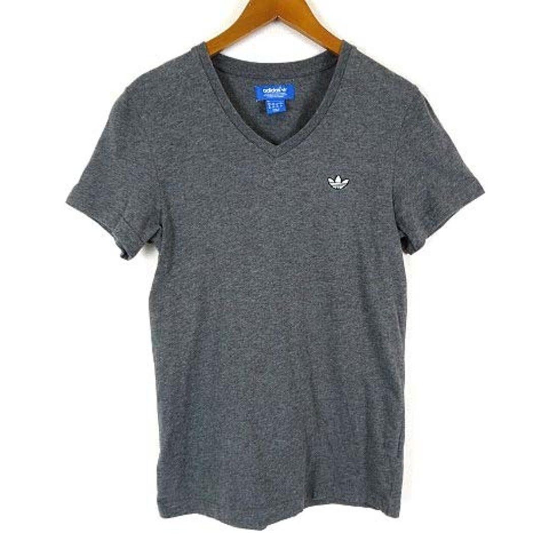 adidas(アディダス)のアディダス Tシャツ ロゴ 刺繍 Vネック コットン 半袖 XS グレー 白 メンズのトップス(Tシャツ/カットソー(半袖/袖なし))の商品写真