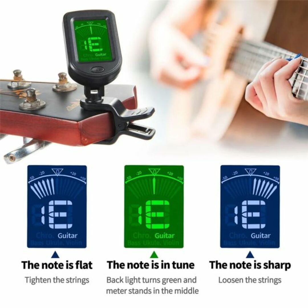 クリップ式ギターチューナー エレキギター/エレキベース/アクアスティックに対応 楽器のギター(エフェクター)の商品写真