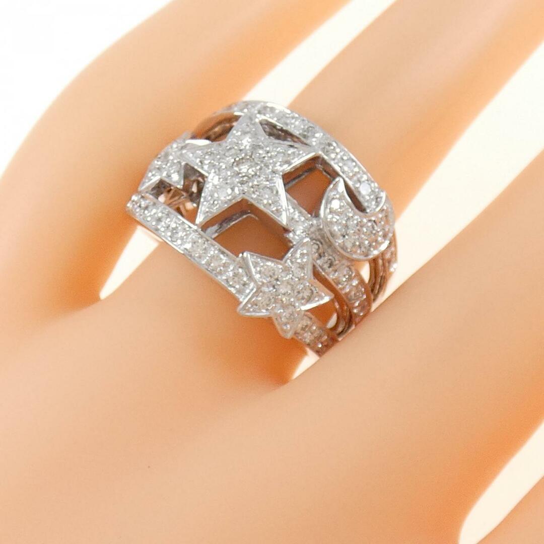 K18WG スター×ムーン  ダイヤモンド リング 0.88CT レディースのアクセサリー(リング(指輪))の商品写真