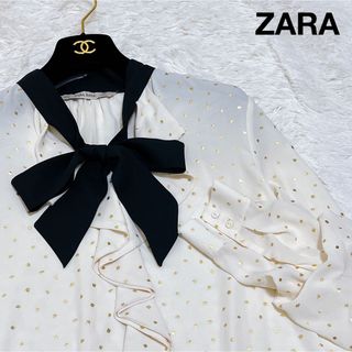 ザラ(ZARA)の美品ZARA ザラ ゴールド ドット ボウタイ ブラウス ベージュ(シャツ/ブラウス(長袖/七分))