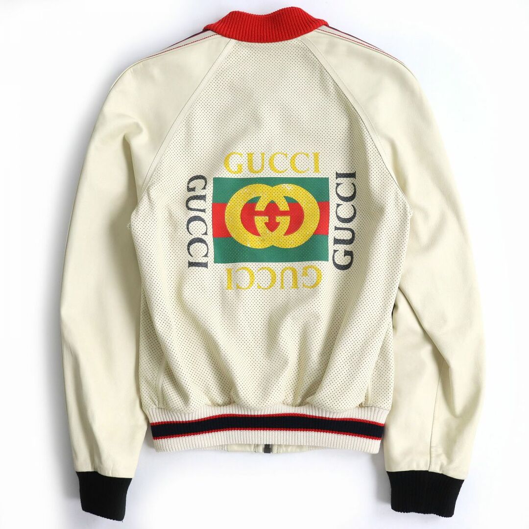 Gucci(グッチ)の良品△正規品 GUCCI グッチ 497399 ヴィンテージロゴ ブローグレザー ZIP UP ボンバージャケット アイボリー 44 伊製 メンズのジャケット/アウター(ブルゾン)の商品写真