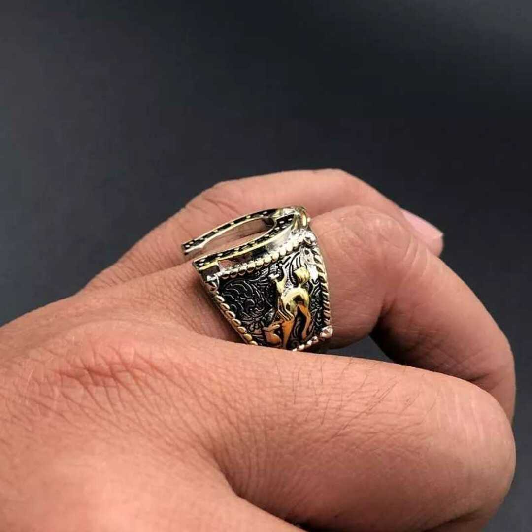ブラック ジルコニア 馬の蹄 ホースシュー × スター リング 指輪 28号 メンズのアクセサリー(リング(指輪))の商品写真