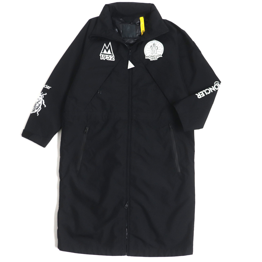 極美品 MONCLER GENIUS 2 モンクレール ジーニアス 2 2021年製 ARAKAWA フード入り ロゴワッペン付き WZIP ロング ダウンコート ブラック 0 ハンガー付き イタリア製 国内正規品 メンズ