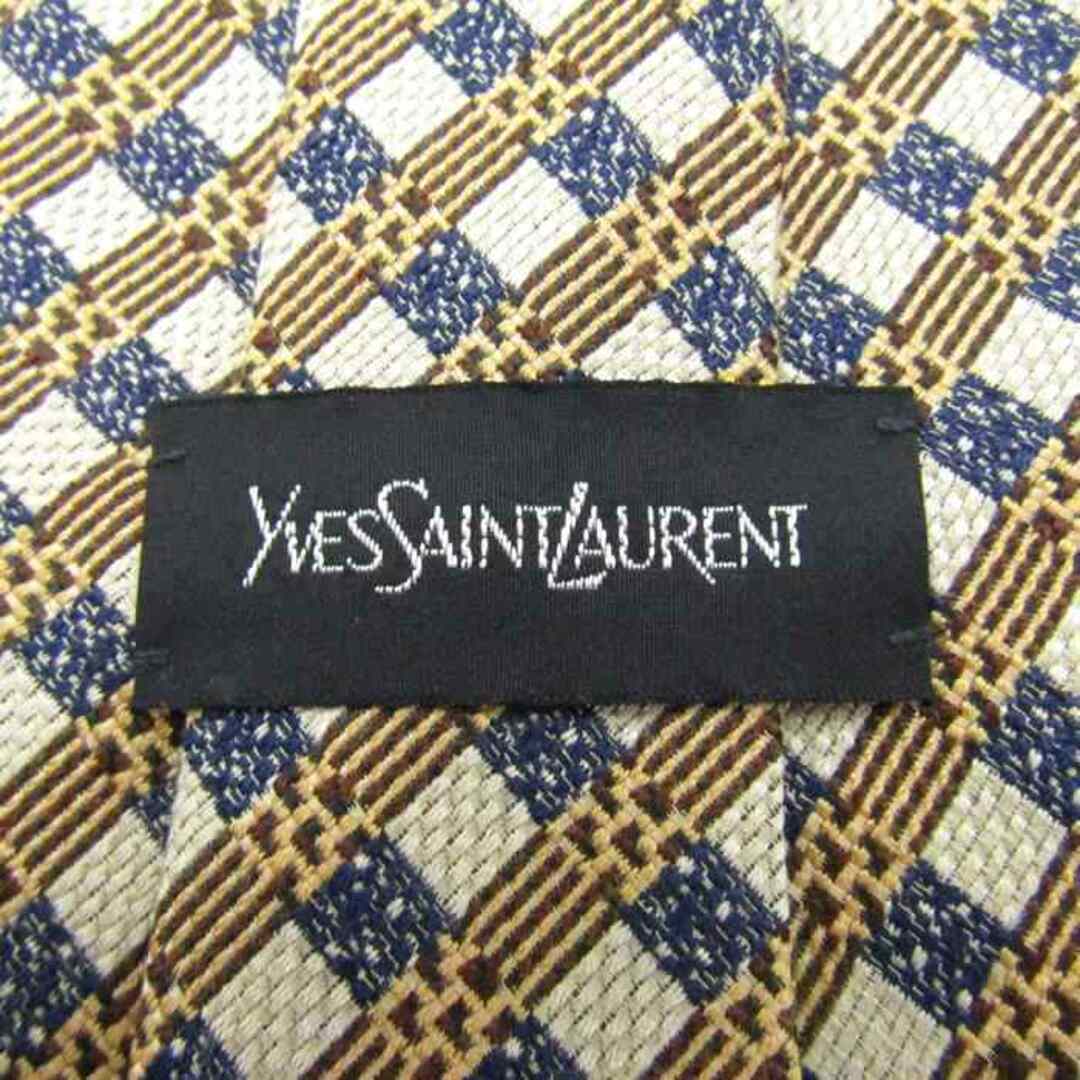 Saint Laurent(サンローラン)のイヴ・サンローラン ブランドネクタイ YSL チェック柄 格子柄 シルク 日本製 メンズ ベージュ YVES SAINT LAURENT メンズのファッション小物(ネクタイ)の商品写真