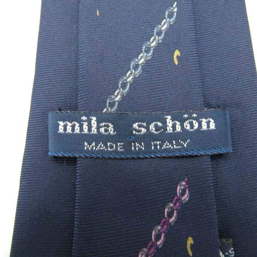 mila schon(ミラショーン)のミラショーン ブランドネクタイ ロゴ ストライプ柄 ドット シルク イタリア製 メンズ ネイビー mila schon メンズのファッション小物(ネクタイ)の商品写真