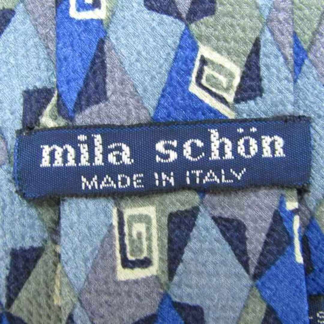 mila schon(ミラショーン)のミラショーン ブランドネクタイ ロゴ チェック柄 格子柄 小紋柄 シルク イタリア製 メンズ ブルー mila schon メンズのファッション小物(ネクタイ)の商品写真