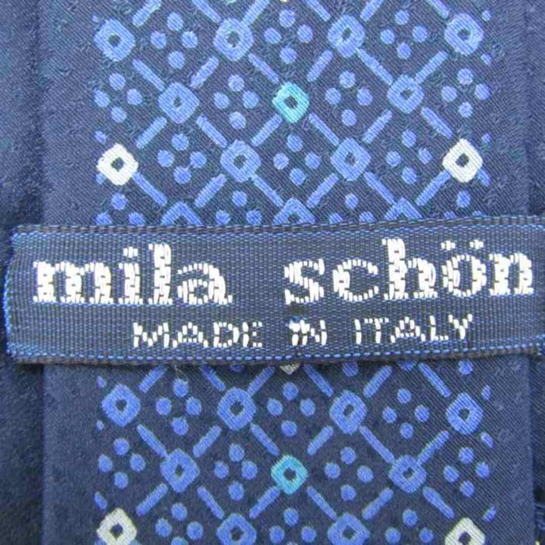 mila schon(ミラショーン)のミラショーン ブランドネクタイ ロゴ 格子柄 ドット シルク イタリア製 メンズ ネイビー mila schon メンズのファッション小物(ネクタイ)の商品写真