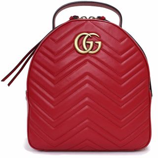 グッチ(Gucci)のグッチ GGマーモント リュック デイパック バックパック カーフスキン レザー レッド 赤 アンティークゴールド金具 476671 GUCCI（未使用　展示品）(リュック/バックパック)