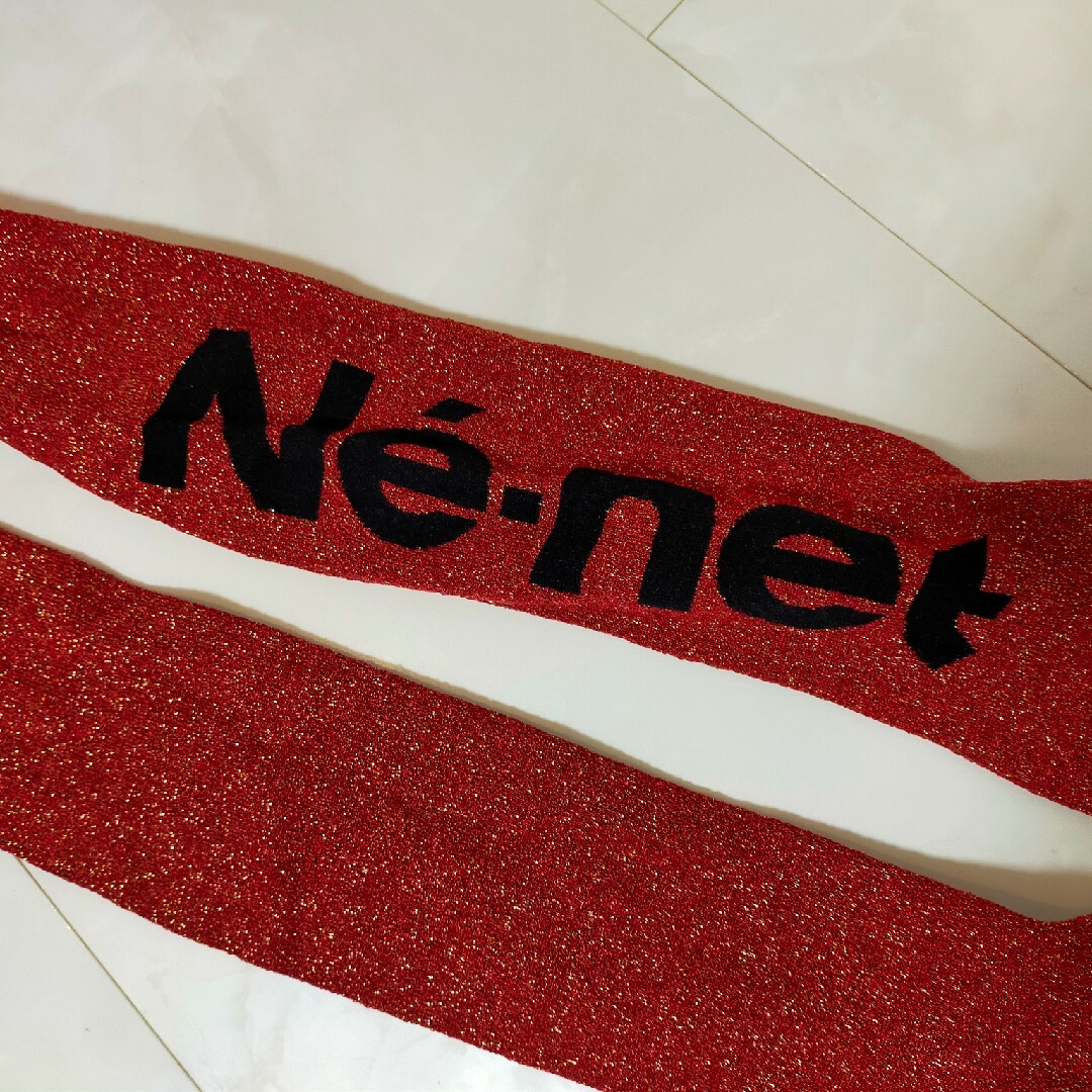 Ne-net(ネネット)のネネット　タイツ　メガロゴ　レッド　ラメ レディースのレッグウェア(タイツ/ストッキング)の商品写真