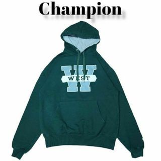 チャンピオン(Champion)のChampionビッグプリントカレッジスウェットパーカー緑チャンピオン古着(パーカー)