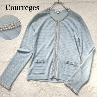 クレージュ(Courreges)のクレージュ パールニットカーディガン パステルカラー　リボン　羽織り　38　M(カーディガン)