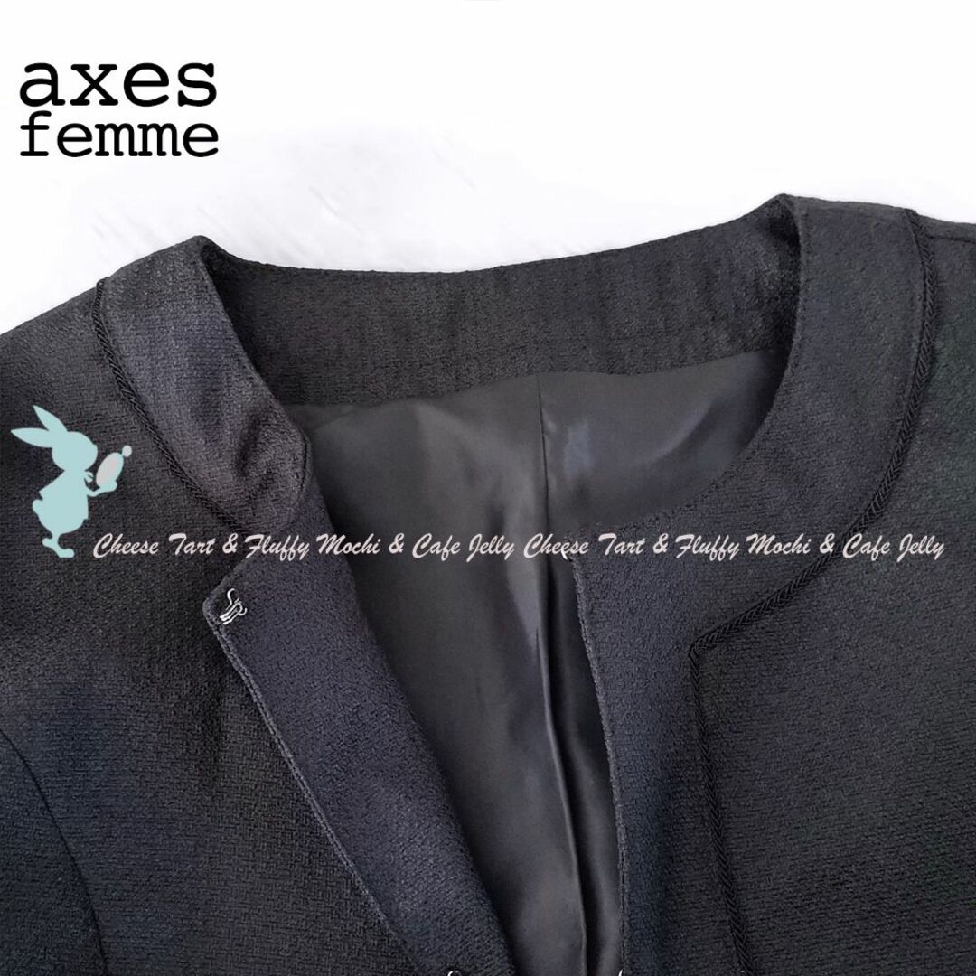 axes femme(アクシーズファム)のaxes femme パイピングツイードジャケット 紺 L レディースのジャケット/アウター(ノーカラージャケット)の商品写真