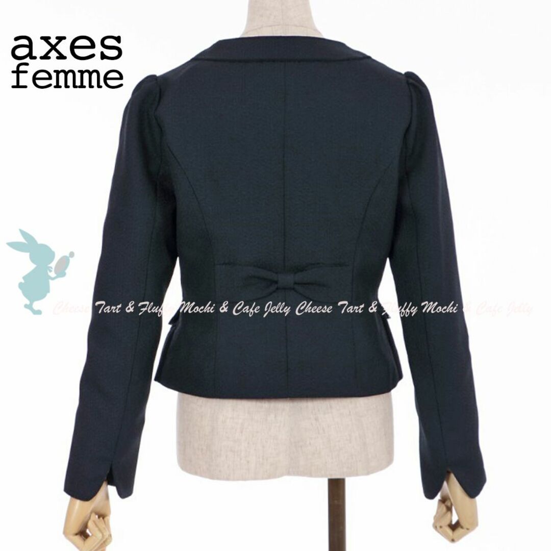 axes femme(アクシーズファム)のaxes femme パイピングツイードジャケット 紺 L レディースのジャケット/アウター(ノーカラージャケット)の商品写真