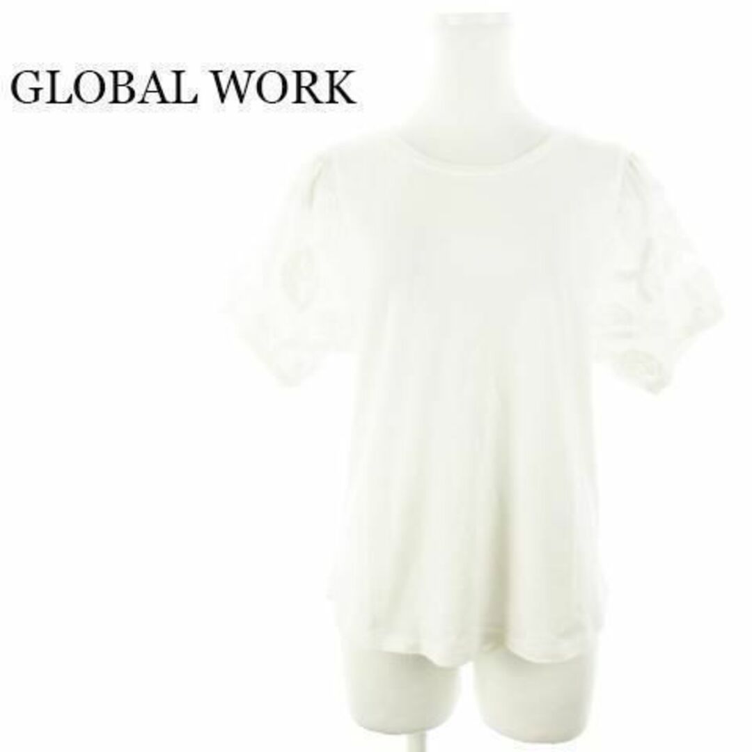 GLOBAL WORK(グローバルワーク)のグローバルワーク 半袖カットソー 花刺繍 メッシュ M 白 220722AH3A レディースのトップス(カットソー(半袖/袖なし))の商品写真