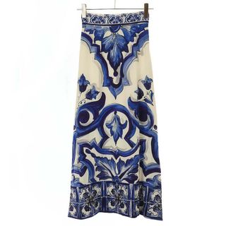 ドルチェアンドガッバーナ(DOLCE&GABBANA)のDOLCE&GABBANA ドルチェ＆ガッバーナ Majolica Print Maxi Skirt マジョリカプリントシルクマキシスカート F4CEMT HPABX アイボリー×ブルー 36(ロングスカート)