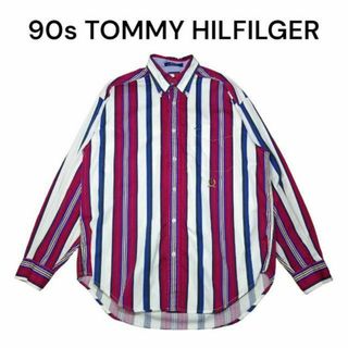 トミーヒルフィガー(TOMMY HILFIGER)の90s TOMMY HILFILGER　総柄　ストライプ　長袖BDシャツ　トミー(シャツ)