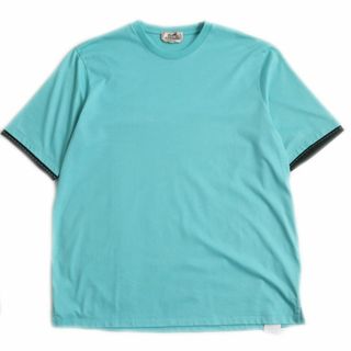 エルメス(Hermes)の未使用品●23SS HERMES エルメス Piqures Sellier/ピキュール・セリエ ステッチ/ライン入り 半袖Tシャツ/カットソー ラゴン L 伊製 正規品(Tシャツ/カットソー(半袖/袖なし))