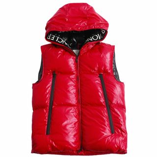 モンクレール(MONCLER)の極美品●20-21AW MONCLER モンクレール AGNEAUX／アニョー ロゴ刺繍テープ/ワッペン付き フーデッドダウンベスト レッド  1 正規品 メンズ(ダウンベスト)