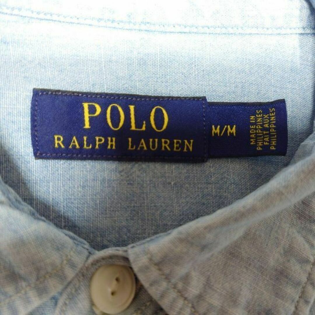 POLO RALPH LAUREN(ポロラルフローレン)のポロラルフローレン　ビッグロゴ　フラッグ刺繍　シャンブレーシャツ　POLO メンズのトップス(シャツ)の商品写真