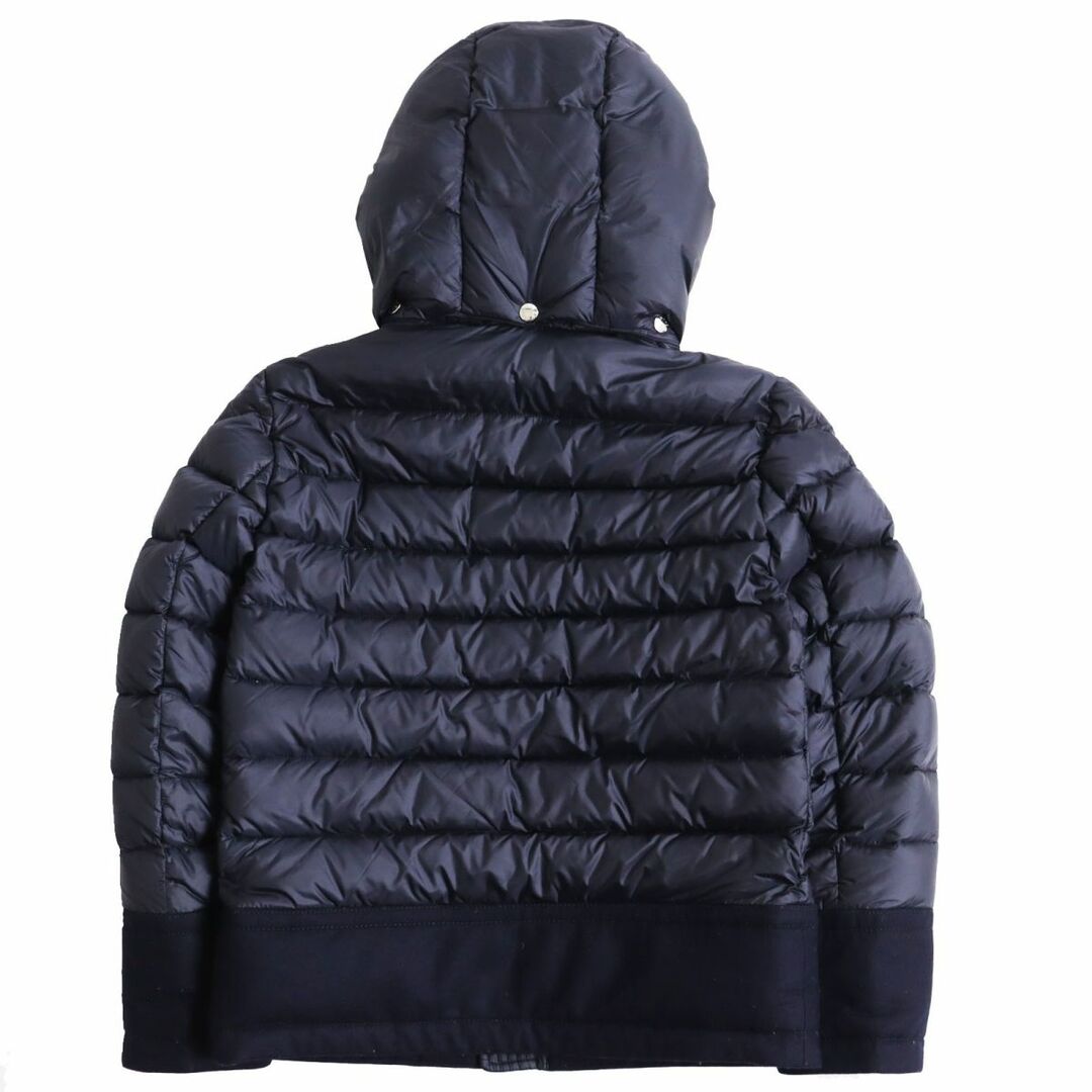 MONCLER(モンクレール)の良品●MONCLER モンクレール RIOM/リオン レザーロゴパッチ付き ウール切り替え フーデッドダウンジャケット ネイビー 0 正規品 メンズ メンズのジャケット/アウター(ダウンジャケット)の商品写真